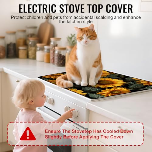 Image of NYZE Stove Cover for Electric and Glass Stove Tops 3-in-1 Stove Mat, Heat Resistant Counter Protector Mat, Non-Slip Surface & Drying Rack (Sunflower, 28.5 inchLx20.5 inchW)