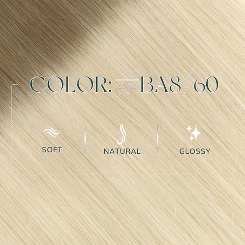 Image of Easyouth 22 Inch Weft Human Hair Extensions Ombre Weft Hair Extensions Human Hair Balayage Ash Brown Fading to Platinum Blonde Human Hair Extension Sew in Add Length and Volume 100G