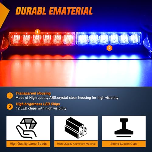 Image of Nilight 12LED Traffic Advisor Strobe Light Bar Red Blue Hazard Safety | Emergency Warning Dash Front /Rear Windshield Flashing Lights for Cars Trucks Police Firefighter Plow Construction Vehicles