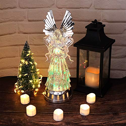 Dromance 14" Color Changing Praying Angel Snow Globe Lantern With 6 Hour Timer, Battery Operated Lighted Angel Water Lamp Swirling Glitter #TOP3