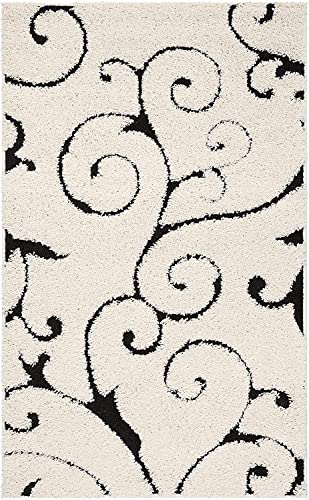 Image of Export Quality Microfiber Hand Woven Shaggy Carpet Collection with 2 inch Pile Height Carpet for Living Room & Bedroom Size 12x12 feet Square coular Black /Ivory