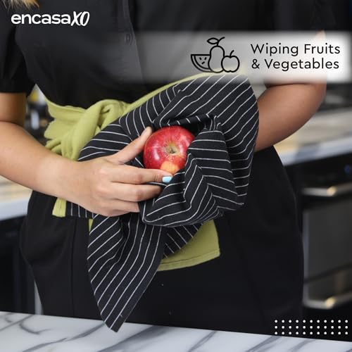 Image of Encasa XO Kitchen Towels Cotton Pack of 12 | 70x45 cm, Butcher Black - Dish Cloths | Highly Absorbent Cleaning & Wiping Cloths for Kitchen | Reusable Tea Towels