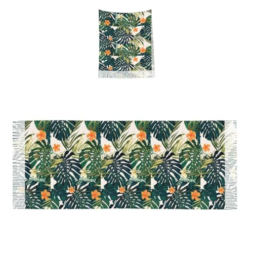 Écharpe à franges imprimé tropical noir taille unique pour l'été
