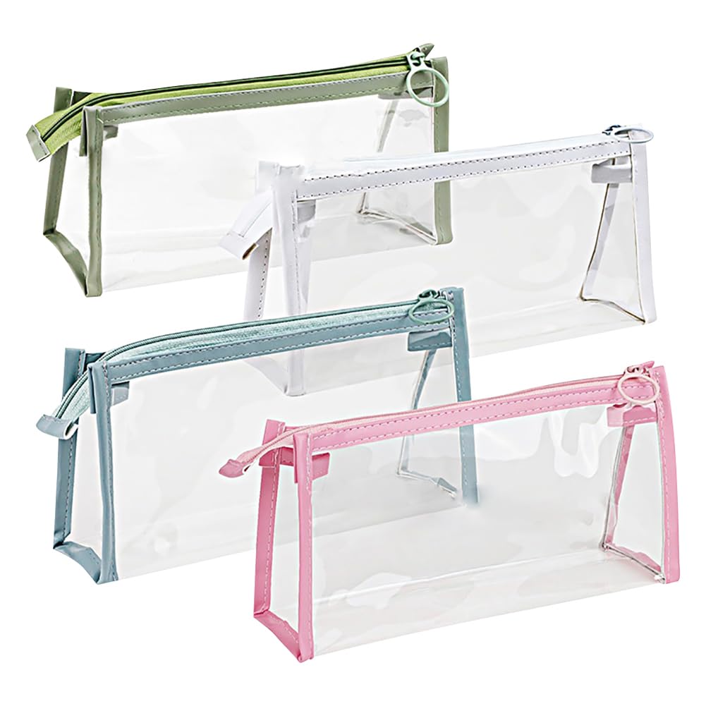 4 pcs clear triangle pencil case bags transparent marker pen bag see through stationery pouch waterproof makeup bag small cosmetic organizer pouches mini toiletry bag with zipper