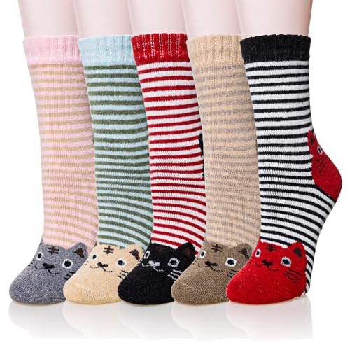 Velice Wool Socks for Women Merino Wool Boot Hiking Thick Thermal Warm Socks Winter Crew Cushion Cozy Work Socks 5 Pairs