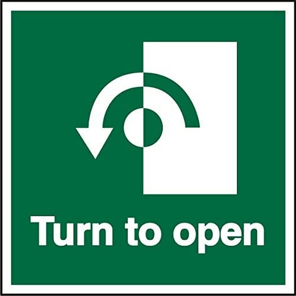 Safety Sign Turn To Open with Anti-Clockwise Arrow Adhesive Plastic 10 x 10 cm