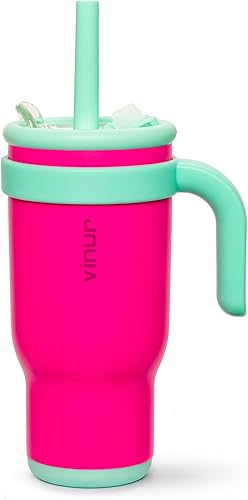 VINUR - Vaso de viaje con aislamiento de 17 oz con asa, vaso de acero inoxidable de doble pared con aislamiento al vacío, vaso de agua de viaje con