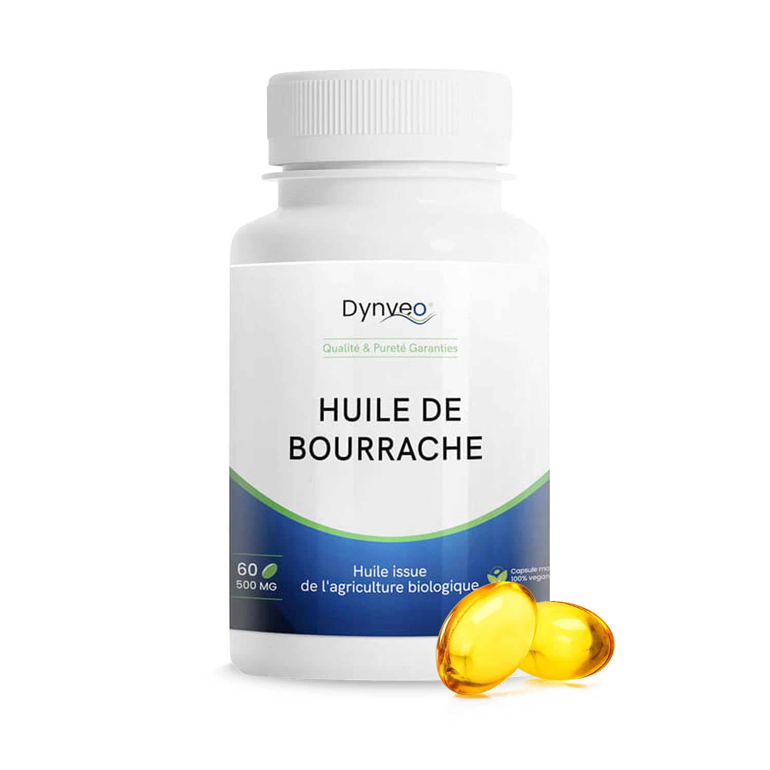 Huile de bourrache bio pure – huile de bourrache certifiée sans carraghénane et sans gélatine – 20% Acide gamma linolénique – 60 capsules (1mois)