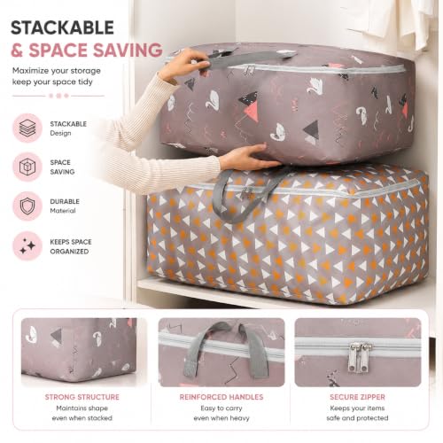 Image of Zollyss Foldable Storage Bag for Clothes & Blankets, 58 x 40 x 23 cm | Large Capacity Oxford Fabric Organizer with Handles & Zipper