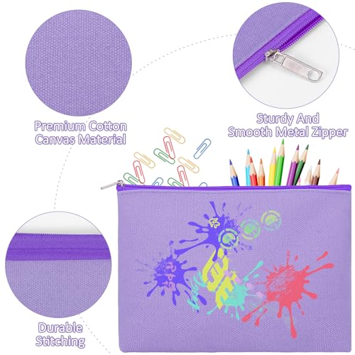 Image of 12 Pieces Cotton Canvas Makeup Bag, Multipurpose Cosmetic Bag with Zipper Travel Toiletry Pouch, Blank DIY Craft Bag (Purple, XL)