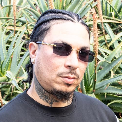 Gray Gradient Tint Vintage Woodgrain Rimless Men Women Gold Frame Rectangle Sun Glasses Vintage Woodgrain Square Shades 90s Retro Unisex Hip Hop Frameless Stylish Designer Wood Arm Sunglasses2