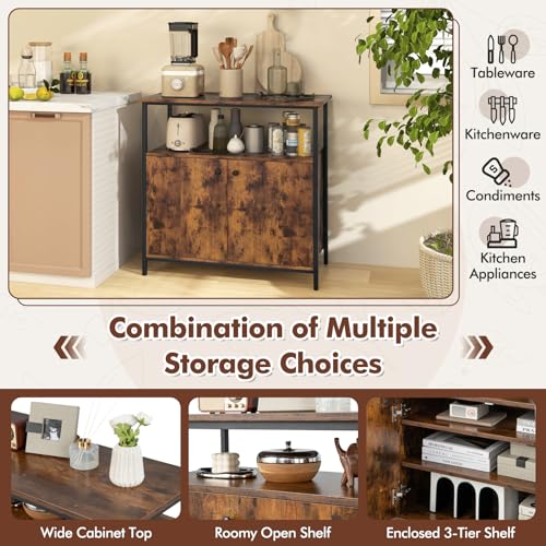 IFANNY Buffet Cabinet, Industrial Storage Cabinet w/Doors and Metal Legs, Farmhouse Coffee Bar, Rustic Console Table for Kitchen, Dining Living Room, Entryway (Rustic Brown, 31.5\'\'H)