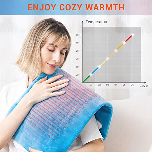 Mynt Electric Fast Heating Pad With 6 Temperature Settings Lcd Controller For Back/Shoulder/Neck/Knee/Leg Pain,Cramps & Arthritis Relief,Extra Large 12'' X 24"(Blue) #TOP1