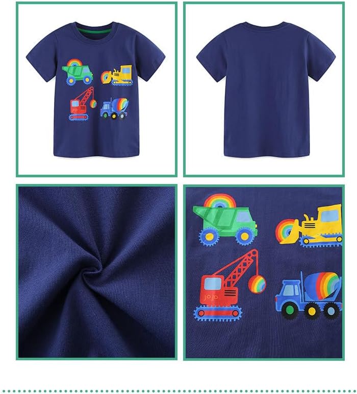 Winzik Boys Shirt Toddler Shirts Kids Boys’ Short Sleeve 3-Pack Crewneck Excavator T-Shirt Summer Clothes 18M-8Y(2-3T, Fire Truck Crane Excavator) — view 5