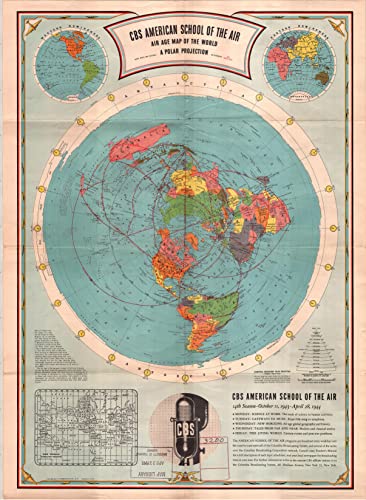 I MAPS 1944 American School of the Air - Mapa plano de la Tierra - Tamaño: 110 x 85 cm - Papel laminado