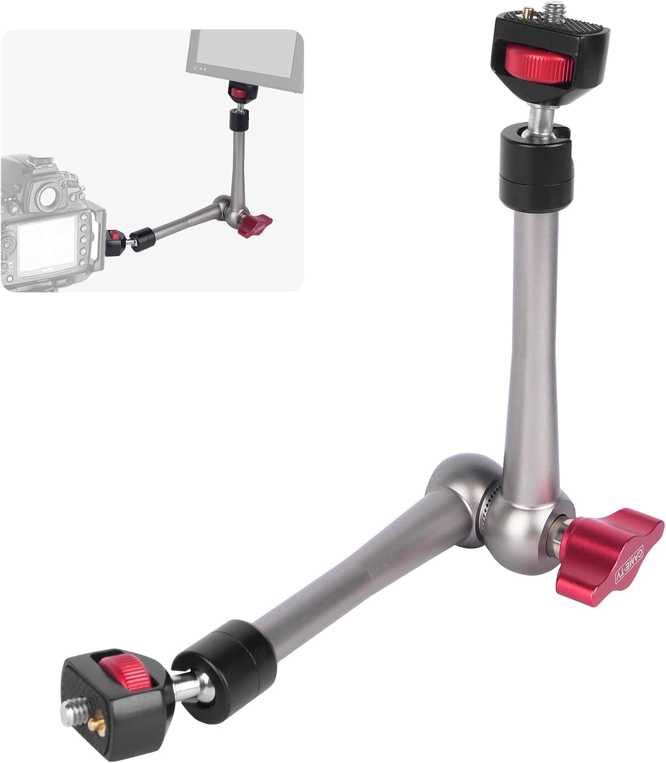 Came-TV 11" Articulating Magic Arm Camera Mount with 360° Ball Heads & 1/4 Screws & Locating Pins, Aluminum Camera Magic Arm Articulating Arm for Monitor Video Light Camera Cage Rig (64002)