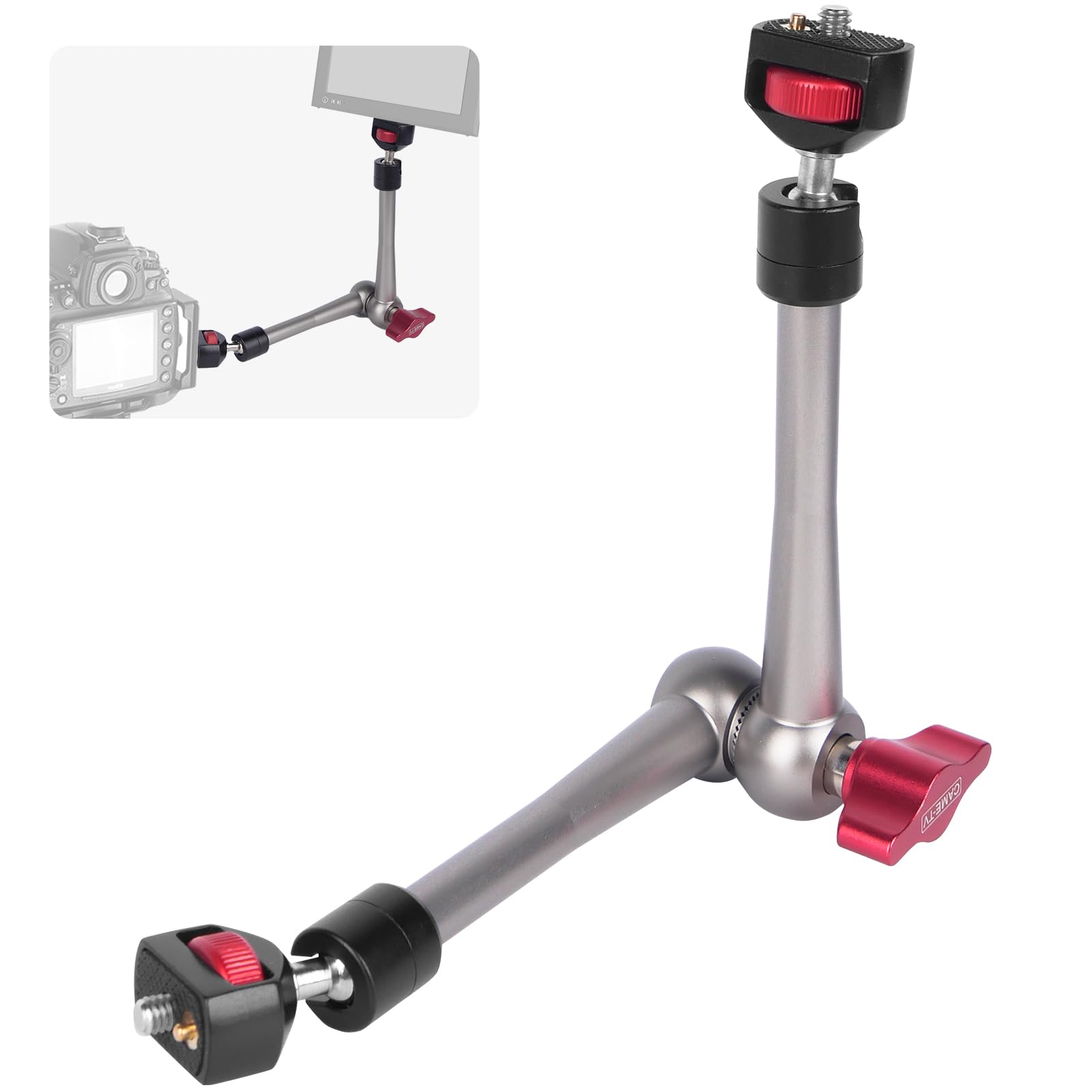 Came-TV 11" Articulating Magic Arm Camera Mount with 360° Ball Heads & 1/4 Screws & Locating Pins, Aluminum Camera Magic Arm Articulating Arm for