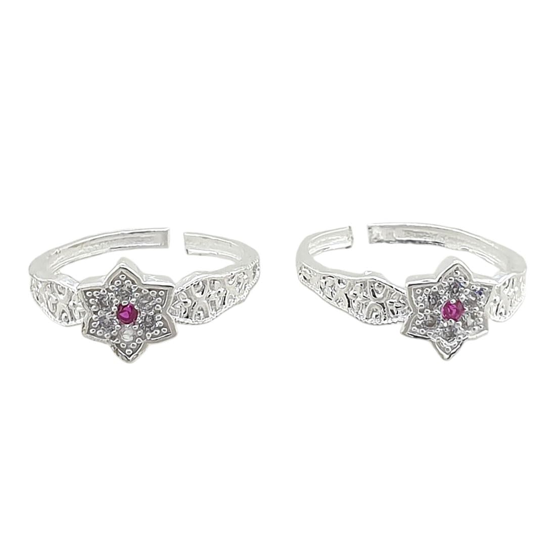 sahiba gems 925 Silver (Chandi) Designer Star Shape Zircon Toe Ring Bichhiya For Women ~ 2 Pieces ~ 2.500 Grams Light Weight-picture-50