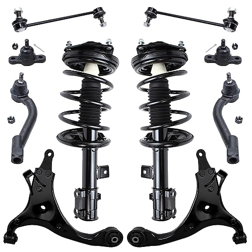 Image of Detroit Axle - 10pc Front End Suspension Kit for 2006-2010 Kia Optima 2007-2010 Magentis 2007-2011 Rondo, Struts Lower Control Arms Lower Ball Joints Sway Bars Outer Tie Rods Replacement Struts Shocks