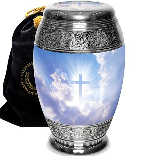 Image of Heavenly Cross Cremation Urn for Ashes Adult Male - Personalized Urn for Ashes for Women Decorative Urns - Beautifully Handcrafted Cross Urn