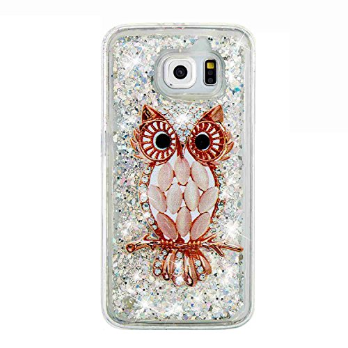 Urberry Galaxy S6 Case, Soft Cute Design Liquid Case, Bling Glitter Case for Samsung Galaxy S6 with a Screen Protector (Owl)