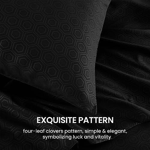 Image of SLEEP ZONE Luxury Embossed Twin Bed Sheets Set for Kids, Black Honeycomb Pattern Sheet & Pillowcase Sets 3 Piece - Super Soft, Wrinkle Free, Fade Resistant, Deep Pocket 16 inch (Black, Twin)