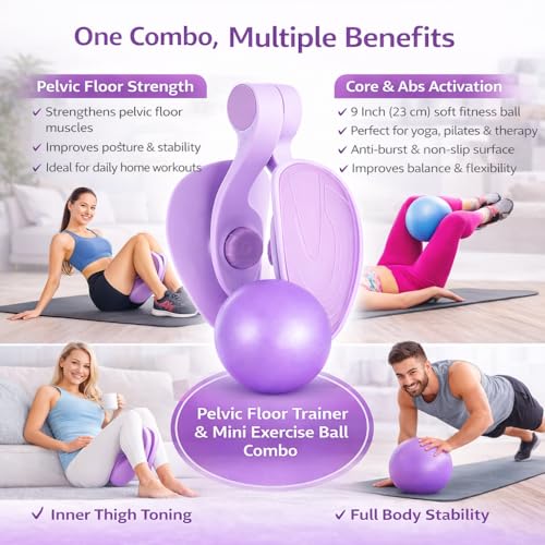 Image of Mini Exercise Ball 9 Inch (23cm) - Small Soft Pilates Ball for Yoga, Core & Ab Workouts - Anti-Burst Non-Slip Fitness with Inflatable Straw for Home Therapy (Pelvic Floor Trainer & Mini Ball)