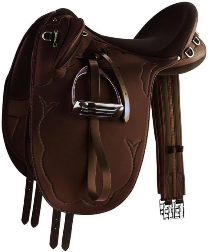 UMRAH International Australian English Stock Horse Saddle Synthetic Suede Collection Horse Rider Without Horn Hornless Equestrian Trail Tack Get Matching Girth Stirrups Size 10-18 inches
