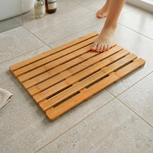 Relaxdays Tappetino da Bagno in bambù, 60 x 37 cm, Naturale
