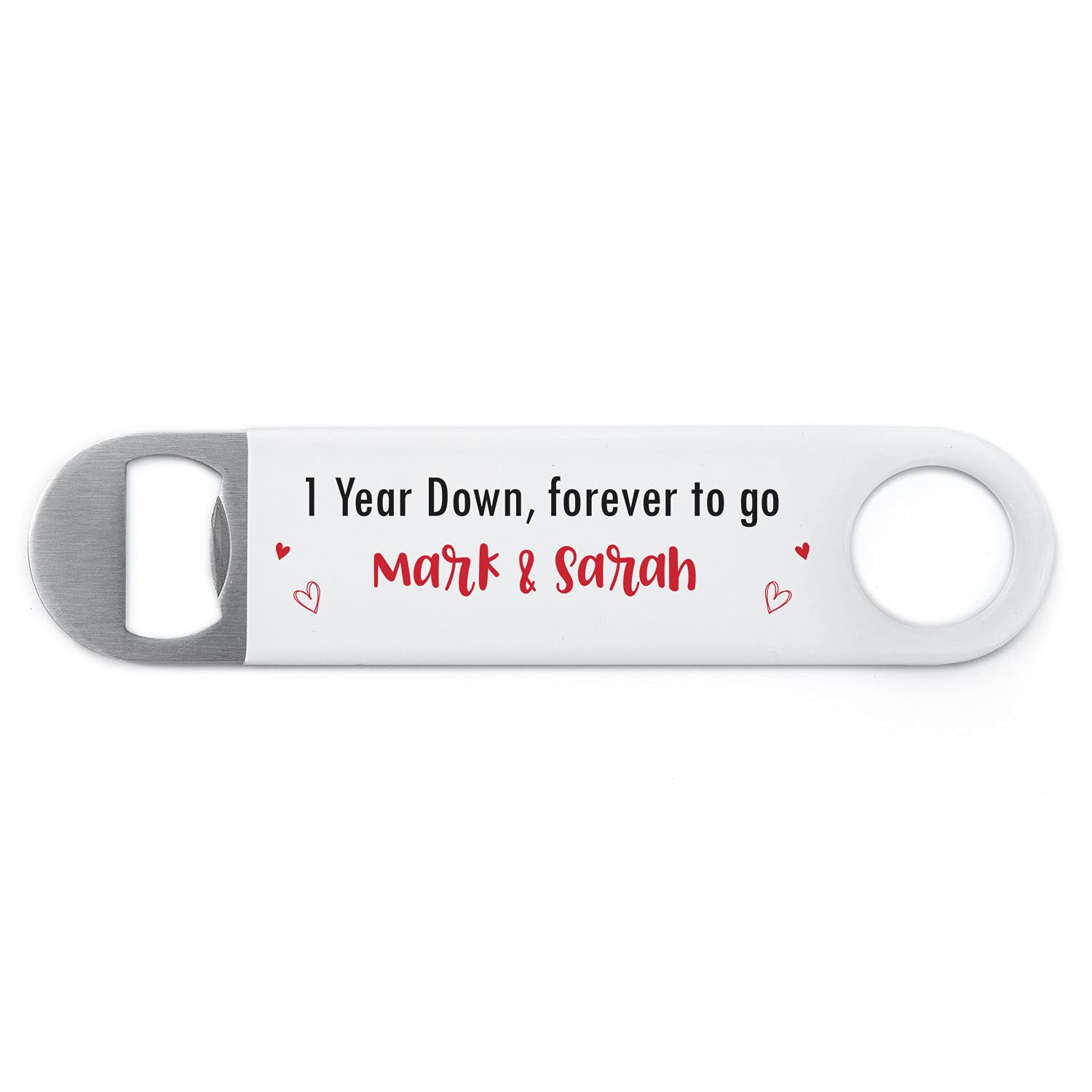 1 Year Down Forever To Go Anniversary Bottle Opener Gifts for Husband Boyfriend Him, PERSONALISED Printed Metal Bottle Opener Gifts from Wife Girlfriend, One Year Together, 1st 5th 10th Anniversary