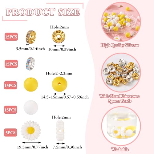 Cheriswelry 65Pcs Daisy Flower Silicone Beads Sunflower Rubber Loose Beads DIY Bracelet Making Kit for Jewelry Making - Image 4