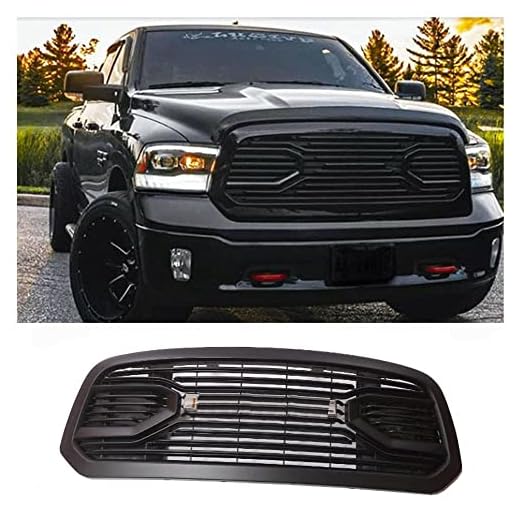 TWDRET Front Grille Fits for Dodge RAM 1500 2013-2018 Upper Bumper Grille Matte Black Big Horn Horizontal Style