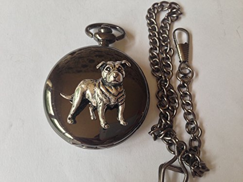 Montre de poche gousset Staff Bull Terrier en noir poli faite à Sheffield