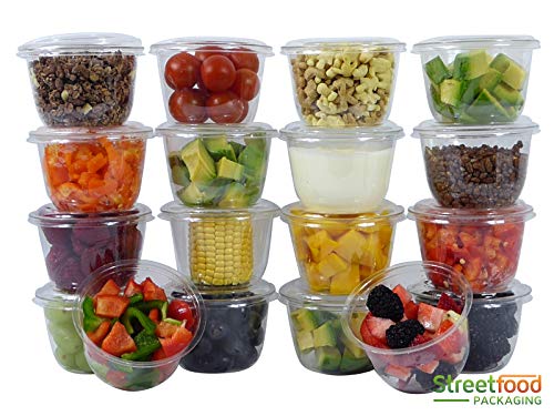 Lot de 50 Mini Pots Plastiques avec Couvercles pour Aliments à Emporter (115ml] - Parfaits pour Contrôle de Portion, Préparation de Repas, Accessoires de Soirées - Etanches, Elégants, Sans BPA Cover