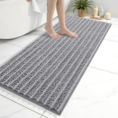 Image of Arotive Luxury Bathroom Runner Rugs 47x20, Extra Soft Thick Absorbent Shaggy Chenille Bath Rugs, Machine Wash Dry, Bath Mats for Bathroom Floor, Tub and Shower, Home Decor Accessories, Grey