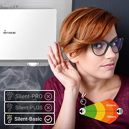 Afzuigkap 60 cm | Muur Afzuigkap met stahoogte | roestvrij staal | wit glas | Drukknopbediening | BASE604WED - Image 5