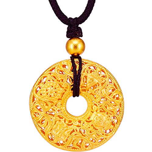 ZZSYcharming Gold Plated 3D gold color hand Necklace ancient method inheritance of the old golden Buddhism eight treasures safety