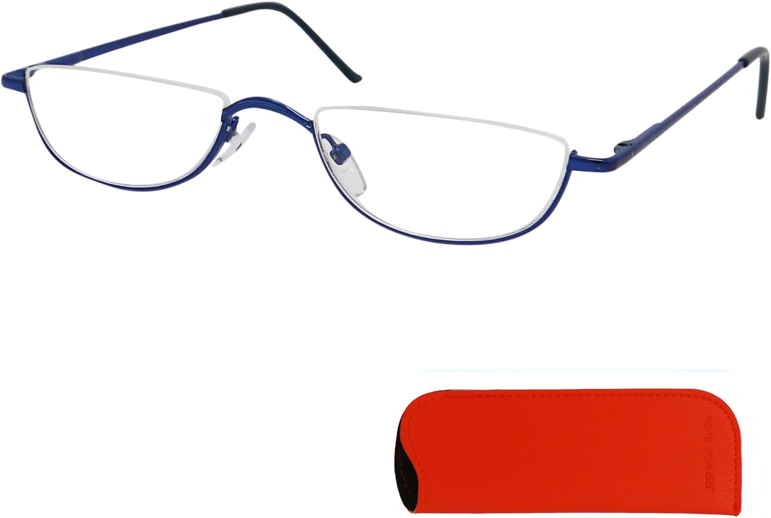 Metal Half Moon Reading Glasses,Half Eye Stainless Steel Frame with Spring Hinge, Men and Women Readers