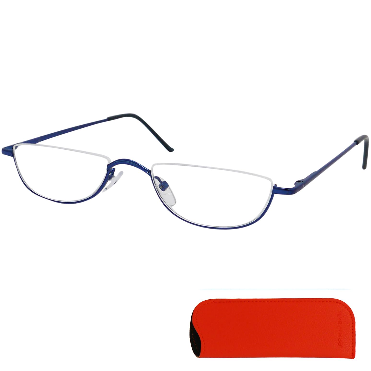 Metal Half Moon Reading Glasses,Half Eye Stainless Steel Frame with Spring Hinge, Men and Women Readers