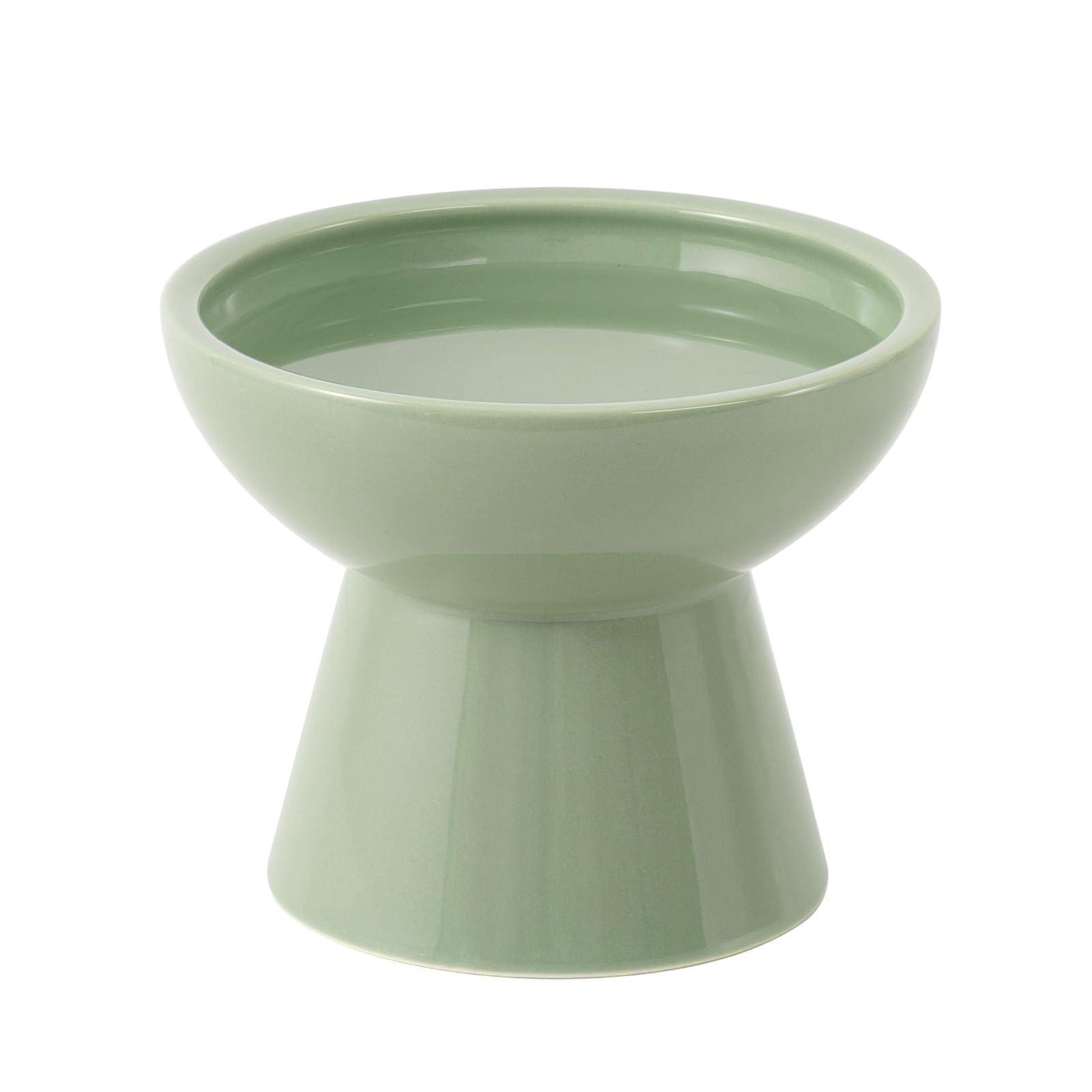 CEEFU Elevated Ceramic Cat Water Bowl - 6,2„ tiefere Schale für Schnurrhaare Ermüdungserleichterung, 5“ Höhe für einfache Fütterung, Blei & Cadmium frei, langlebige erhöhte Katzennäpfe, Salbei Grün