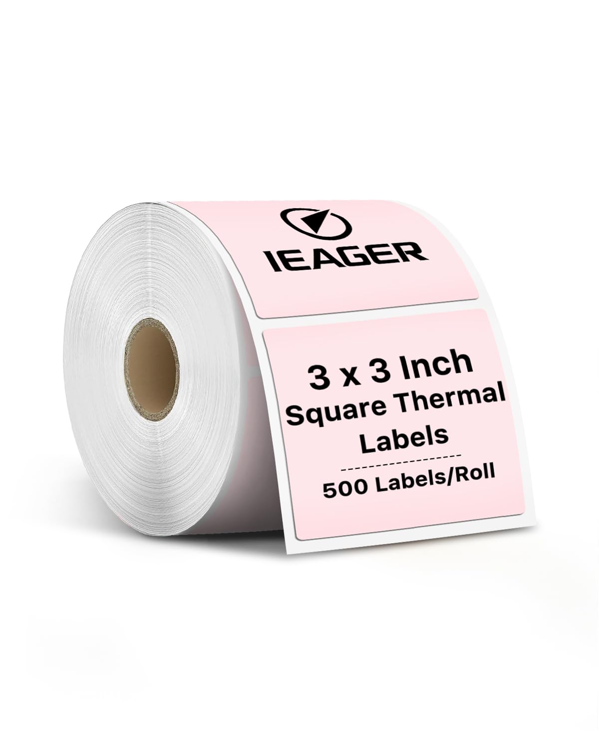iEager Pink Square Thermal Label Stickers, 3" x 3" Self-Adhesive Square Direct Thermal Labels with Perforation Line, 500 Sheets/Roll