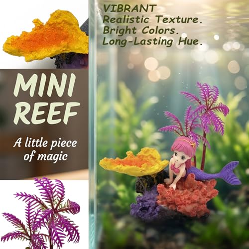 Image of Aquarium Decor Fish Tank Decorations Resin Coral Ornament, Small Mermaid Aquarium Accessories Hideout for Betta Shrimp Goldfish, Artificial Reef Fish Tank Accessories Decorations