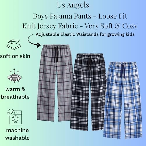 3-Pack Boys Pajama Pants - Soft Micro Fleece OR Jersey Knit PJ Bottoms for Kids - Boys Sleepwear, Size 7-202
