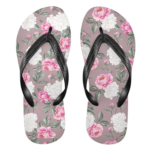 Floral Leaves Pink White Flip Flops for Beach Thong Sandals Anti-slip Lightweight Shower Shoes for House Indoor Outdoor