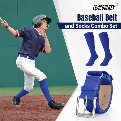 Image of LEACOOLKEY Baseball Belt and Socks Combo Set Adjustable Softball Socks and Elastic Belt for Youth and Adult
