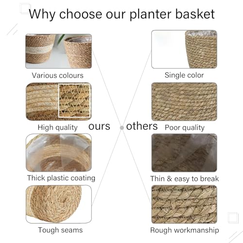2 Pièces Panier Plante Seagrass, Panier à Plantes, Paille Pot de Fleurs, Main Tissé Pots de Fleurs, Panier Osier Plante, Contenants de Plantes, Naturel pour Plante Fleurs Home Mariage Decor – Image 5