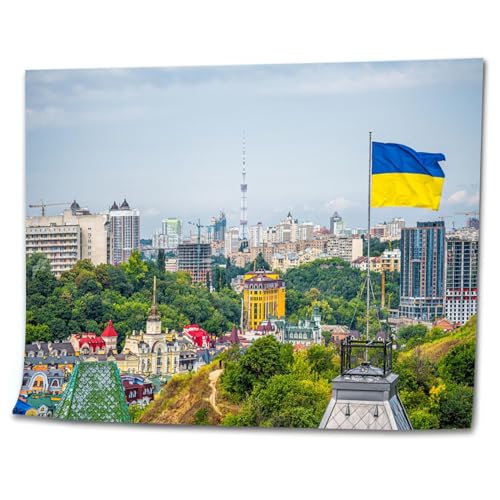 KSYGYFRUDE Paint by Numbers Kit for Adults Beginner Kyiv Ukraine Cityscape Kiev Ukrainian Flag Waving Wind Summer DIY Painting by Numbers on Canvas Acrylic Oil Painting for Home Decor Gifts 16