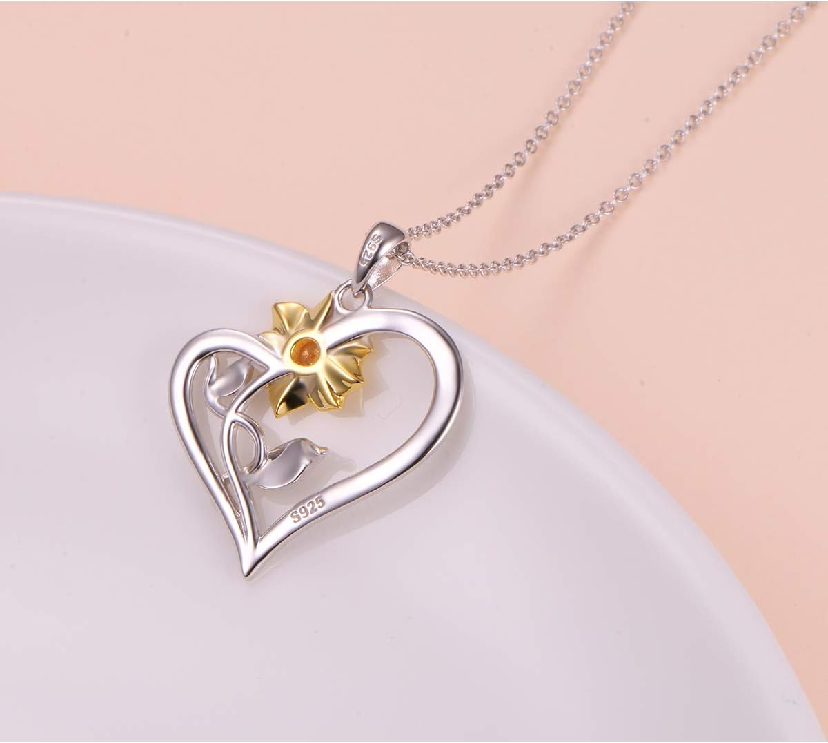 You Are My Sunshine In My Heart S925 Sterling Silver Sunflower with CZ Pendant Necklace for Women 18" (Heart Sunflower Nec) - Image 6