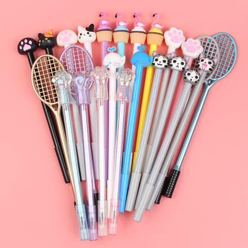 24Pcs/Set Cute Pens Creative Funny Gel Pen Crystal Cat Paw Badminton Racket Whale Flamingo Novelty Kawaii Ballpoint Rollerball School Office Supply Cool Stationery Thing Kawai Stationary, Bulk YATBO