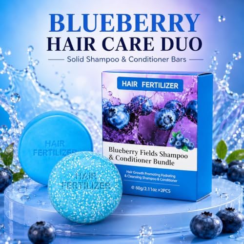 Blueberry Fields Shampoo & Conditioner Bundle,Blueberry Organics shampoo bar for Hair Growth - Strengthening, Thickening & Volumizing - 1